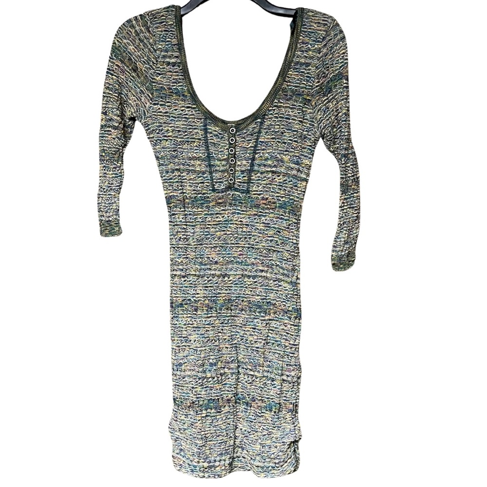 Vintage Free People dress stretch scoopneck sweater body hugging colorful size M